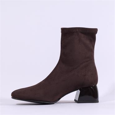 Miss Elastic Block Heel Ankle Boot - Brown
